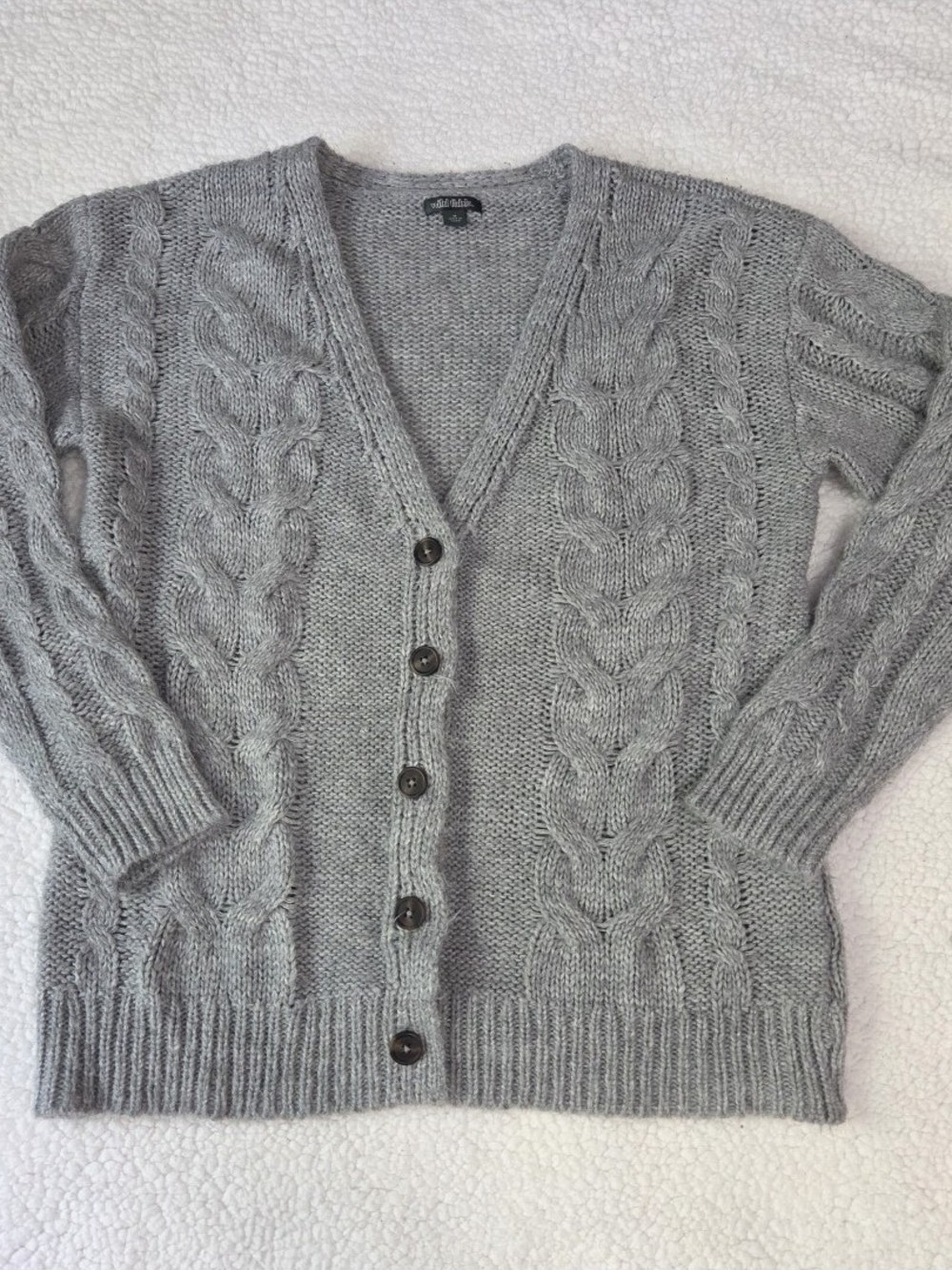 Wild Fable Cable Knit Button Up Cardigan Sweater V Neck Gray